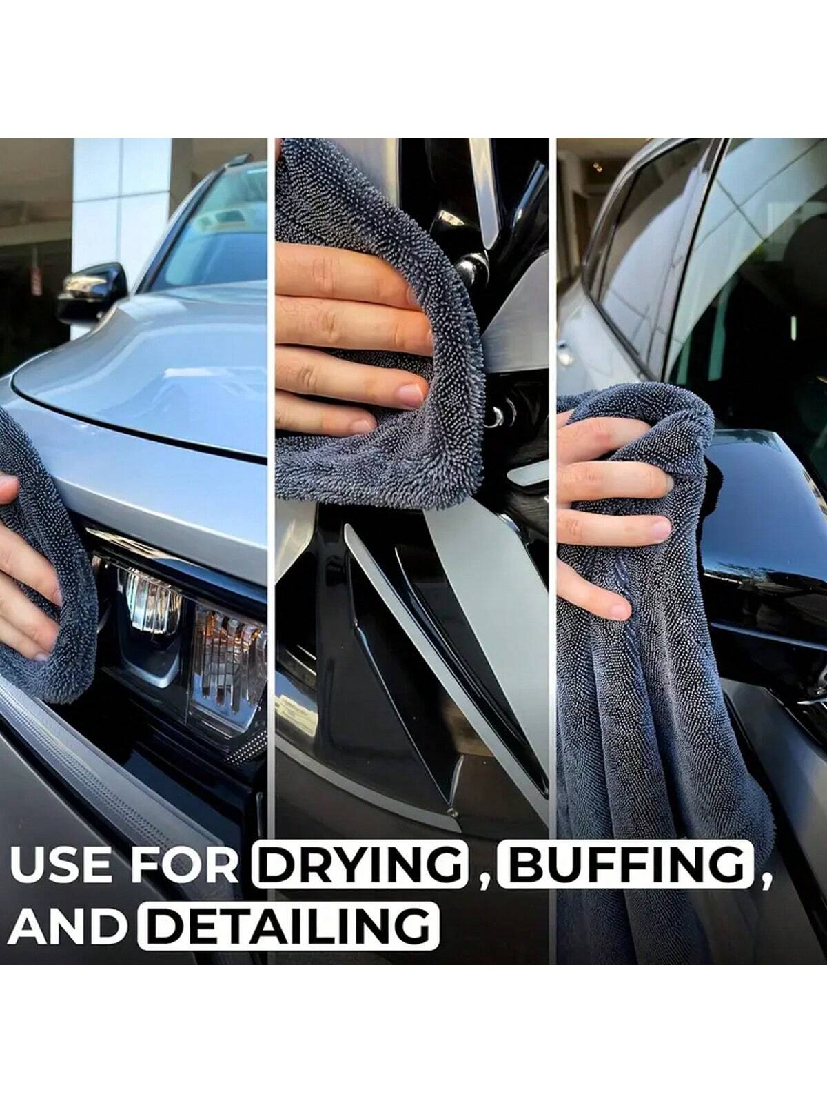 A Premium Microfiber Towel For Drying- Microfiber Double Twisted Fluff, Edge-Free And Scratch-Free Design, Super Absorbent And Low-Fluffing, Durable Up To 120 Washes- Ideal For Cleaning And Detailin