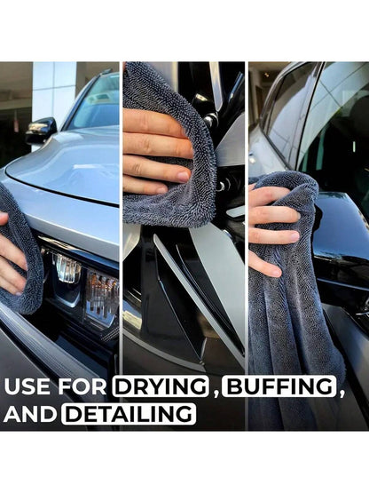 A Premium Microfiber Towel For Drying- Microfiber Double Twisted Fluff, Edge-Free And Scratch-Free Design, Super Absorbent And Low-Fluffing, Durable Up To 120 Washes- Ideal For Cleaning And Detailin