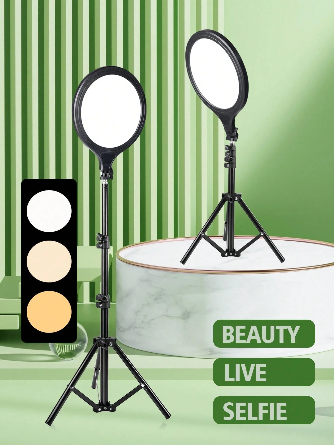 A Set Of Professional Full-Screen Circular Lights With A 10-Inch Large Screen And A 110cm Frosted Stand, Featuring 10-Level Dimming In Three Colors And 180° Vertical Tilt. It Is Suitable For Various S