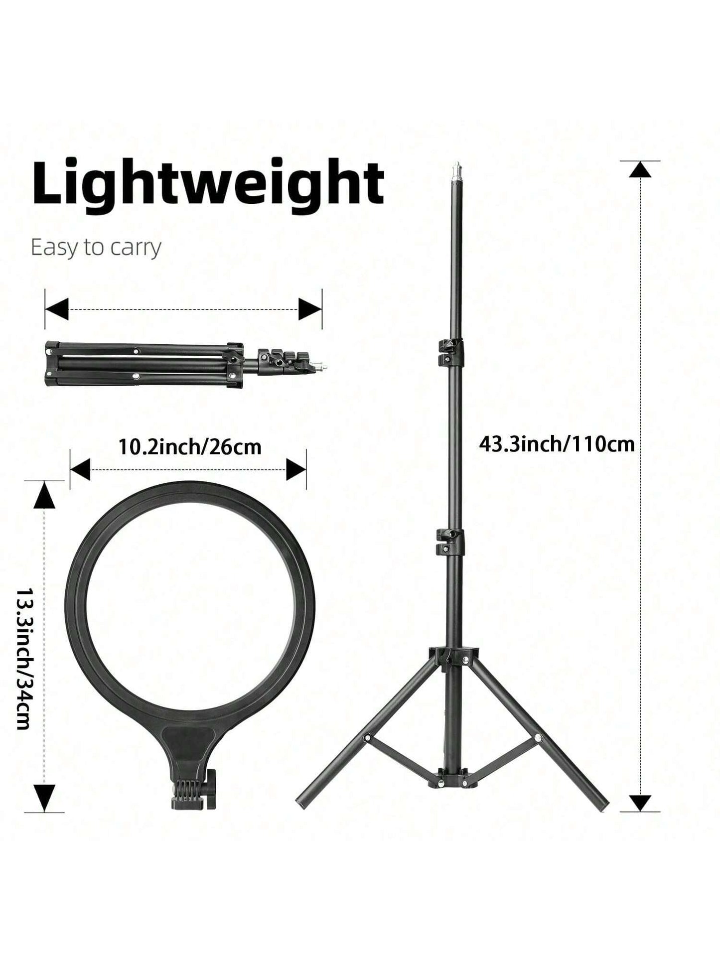 A Set Of Professional Full-Screen Circular Lights With A 10-Inch Large Screen And A 110cm Frosted Stand, Featuring 10-Level Dimming In Three Colors And 180° Vertical Tilt. It Is Suitable For Various S