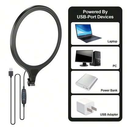 A Set Of Professional Full-Screen Circular Lights With A 10-Inch Large Screen And A 110cm Frosted Stand, Featuring 10-Level Dimming In Three Colors And 180° Vertical Tilt. It Is Suitable For Various S