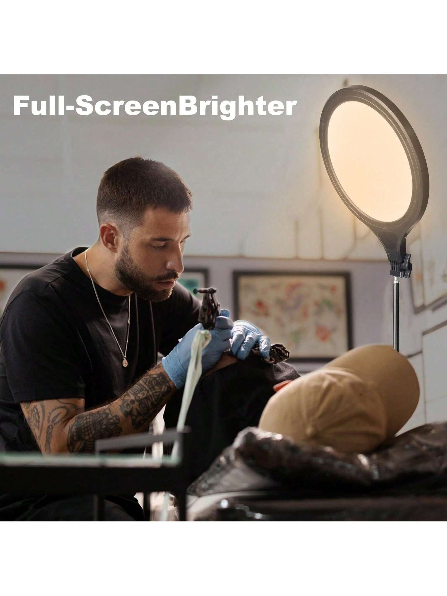 A Set Of Professional Full-Screen Circular Lights With A 10-Inch Large Screen And A 110cm Frosted Stand, Featuring 10-Level Dimming In Three Colors And 180° Vertical Tilt. It Is Suitable For Various S