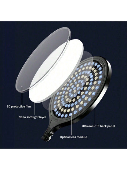 A Set Of Professional Full-Screen Circular Lights With A 10-Inch Large Screen And A 110cm Frosted Stand, Featuring 10-Level Dimming In Three Colors And 180° Vertical Tilt. It Is Suitable For Various S