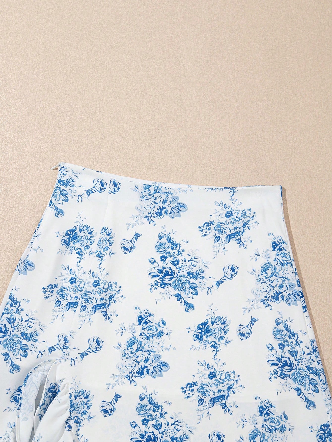 Acelitt Sky Blue Bohemian Ditsy Floral High Waist Ruffle Hem Slit Maxi Dress Summer