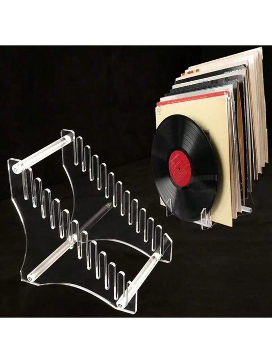 Acrylic Transparent Black Vinyl Record Display Stand, Holds Up To 12 Discs, Detachable Showcase, Suitable For Disc Collections, Home And Store Use,Home Decor,Room Decor Gifts Birthday Graduation Back