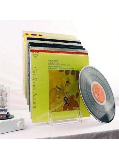Acrylic Transparent Black Vinyl Record Display Stand, Holds Up To 12 Discs, Detachable Showcase, Suitable For Disc Collections, Home And Store Use,Home Decor,Room Decor Gifts Birthday Graduation Back