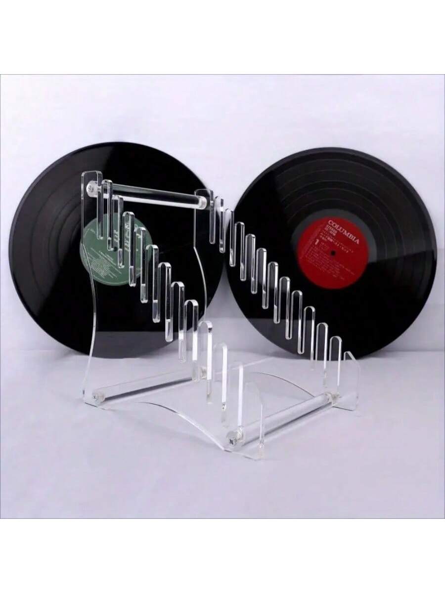Acrylic Transparent Black Vinyl Record Display Stand, Holds Up To 12 Discs, Detachable Showcase, Suitable For Disc Collections, Home And Store Use,Home Decor,Room Decor Gifts Birthday Graduation Back