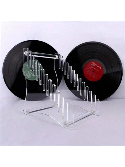 Acrylic Transparent Black Vinyl Record Display Stand, Holds Up To 12 Discs, Detachable Showcase, Suitable For Disc Collections, Home And Store Use,Home Decor,Room Decor Gifts Birthday Graduation Back
