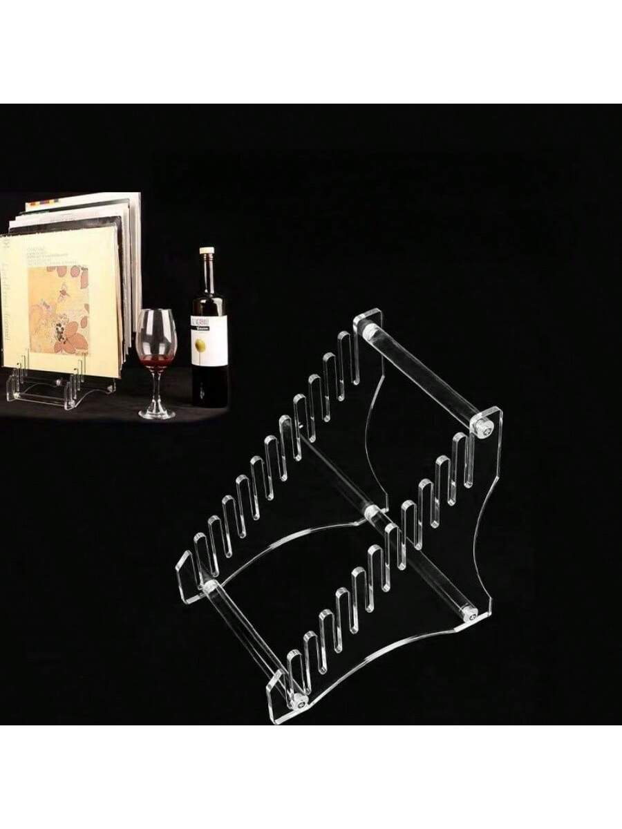 Acrylic Transparent Black Vinyl Record Display Stand, Holds Up To 12 Discs, Detachable Showcase, Suitable For Disc Collections, Home And Store Use,Home Decor,Room Decor Gifts Birthday Graduation Back