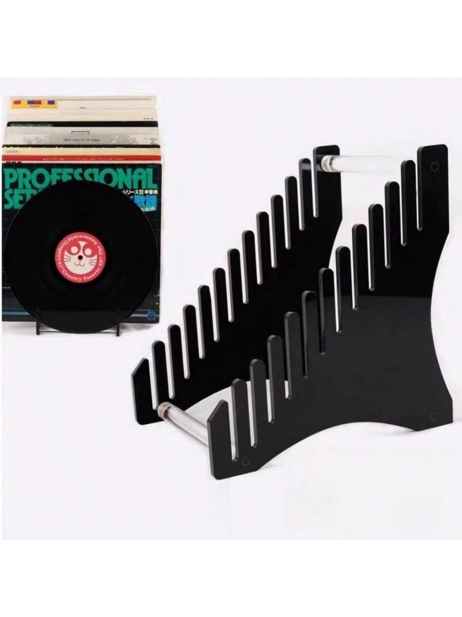 Acrylic Transparent Black Vinyl Record Display Stand, Holds Up To 12 Discs, Detachable Showcase, Suitable For Disc Collections, Home And Store Use,Home Decor,Room Decor Gifts Birthday Graduation Back