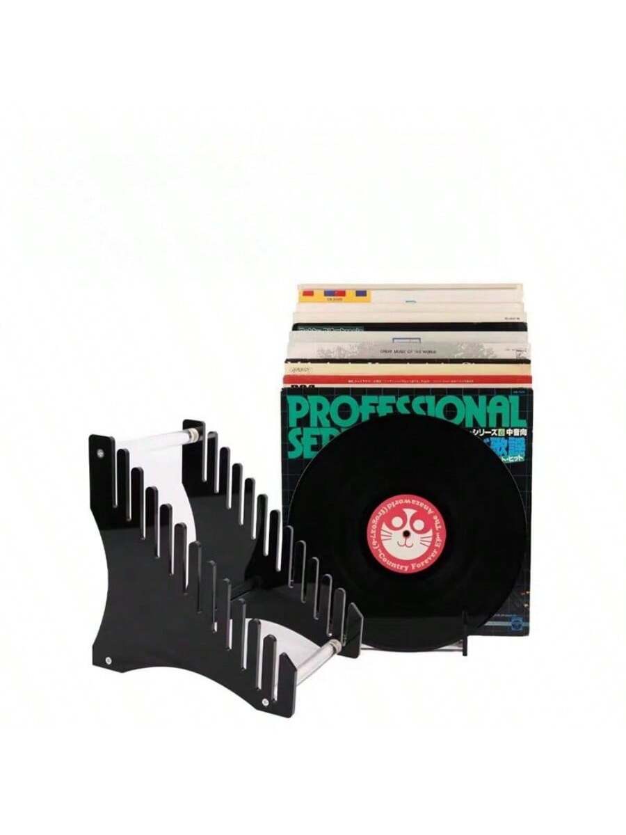 Acrylic Transparent Black Vinyl Record Display Stand, Holds Up To 12 Discs, Detachable Showcase, Suitable For Disc Collections, Home And Store Use,Home Decor,Room Decor Gifts Birthday Graduation Back
