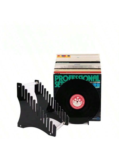 Acrylic Transparent Black Vinyl Record Display Stand, Holds Up To 12 Discs, Detachable Showcase, Suitable For Disc Collections, Home And Store Use,Home Decor,Room Decor Gifts Birthday Graduation Back