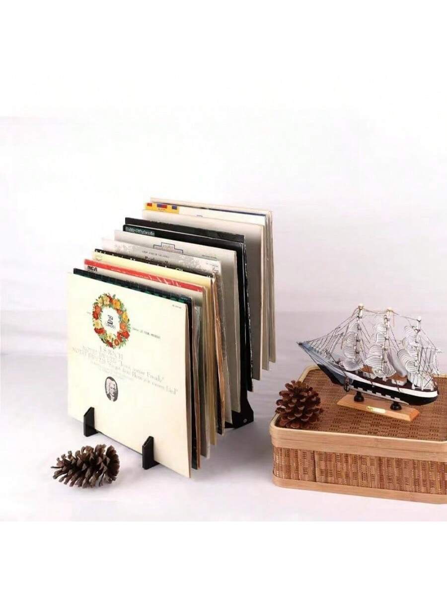 Acrylic Transparent Black Vinyl Record Display Stand, Holds Up To 12 Discs, Detachable Showcase, Suitable For Disc Collections, Home And Store Use,Home Decor,Room Decor Gifts Birthday Graduation Back
