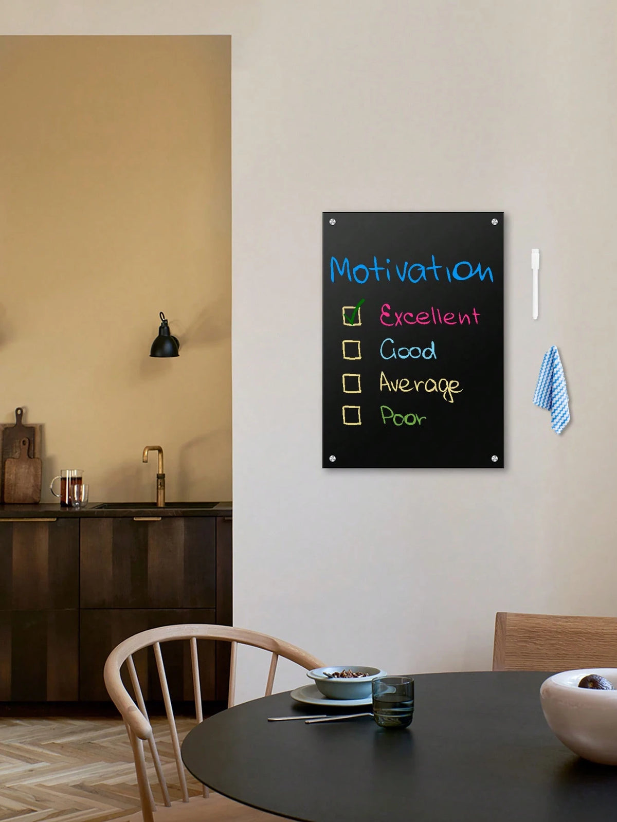 Acrylic Wall-Mounted Erasable Blackboard, Home Kitchen Recipe & Schedule Message Board With Complete Installation Accessories And Writing/Cleaning Tools
