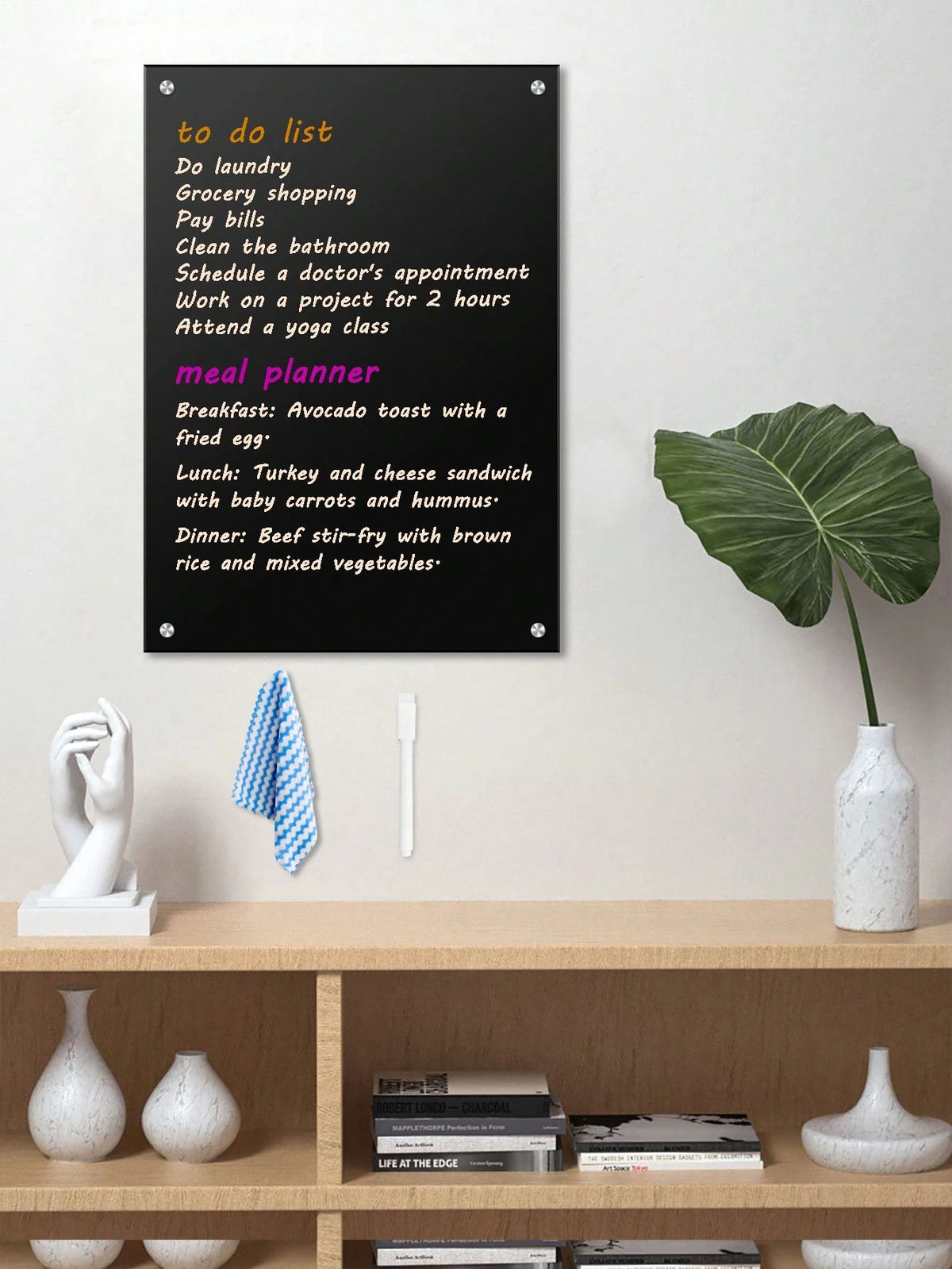 Acrylic Wall-Mounted Erasable Blackboard, Home Kitchen Recipe & Schedule Message Board With Complete Installation Accessories And Writing/Cleaning Tools