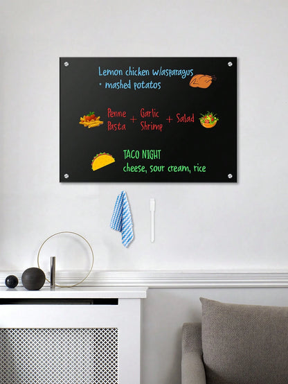 Acrylic Wall-Mounted Erasable Blackboard, Home Kitchen Recipe & Schedule Message Board With Complete Installation Accessories And Writing/Cleaning Tools