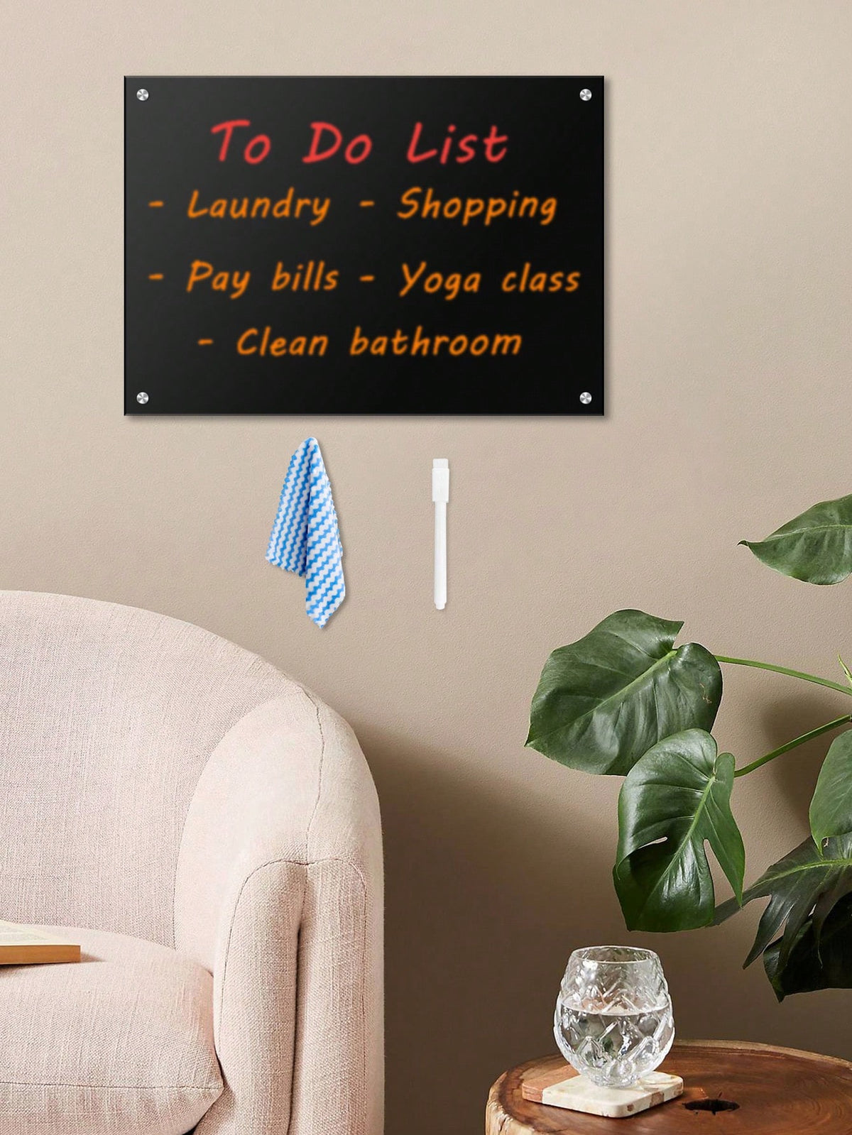 Acrylic Wall-Mounted Erasable Blackboard, Home Kitchen Recipe & Schedule Message Board With Complete Installation Accessories And Writing/Cleaning Tools
