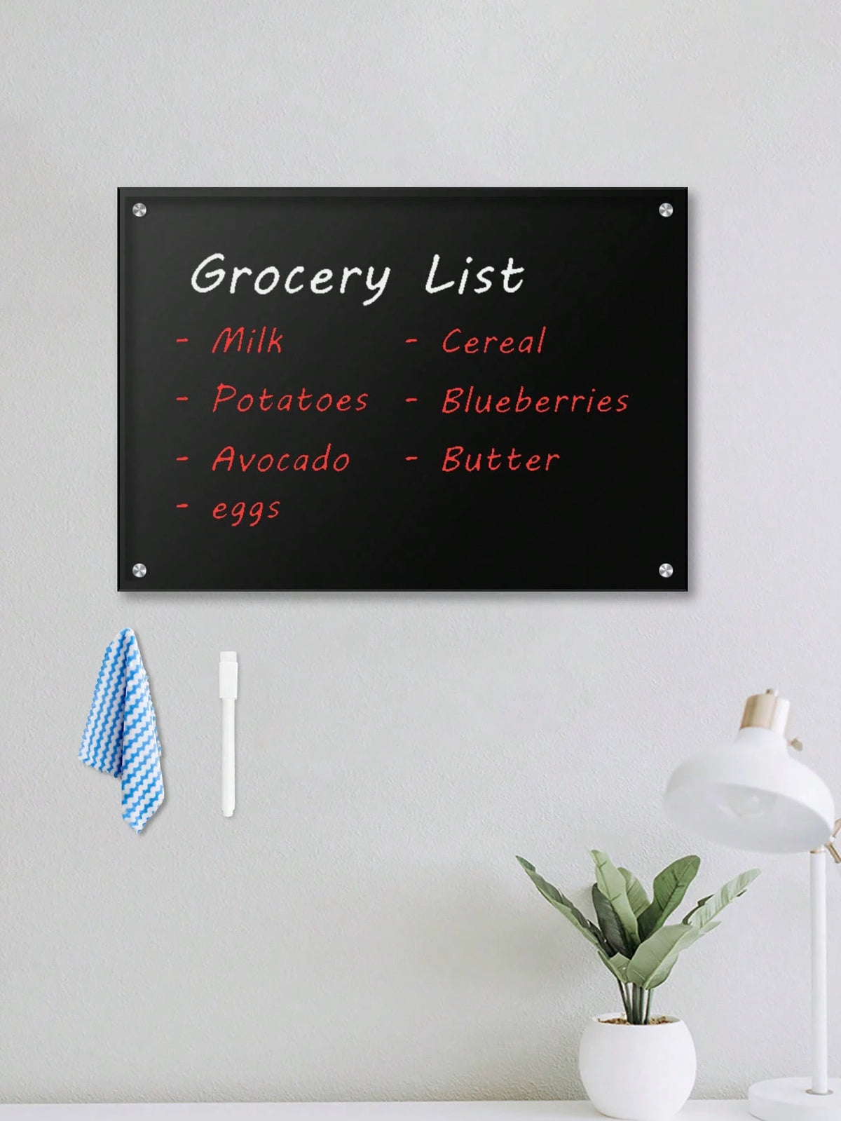 Acrylic Wall-Mounted Erasable Blackboard, Home Kitchen Recipe & Schedule Message Board With Complete Installation Accessories And Writing/Cleaning Tools