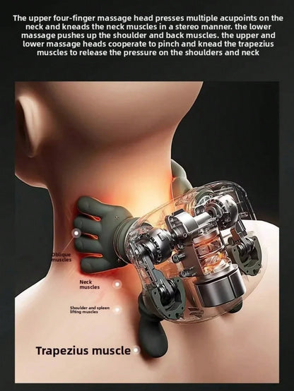 Advanced 4D Shiatsu Neck And Shoulder Massager With Heat & Finger Massage- Wireless, Deep Tissue, Simulated Human Hand Design For Ultimate Pain Relief And Muscle Relaxation