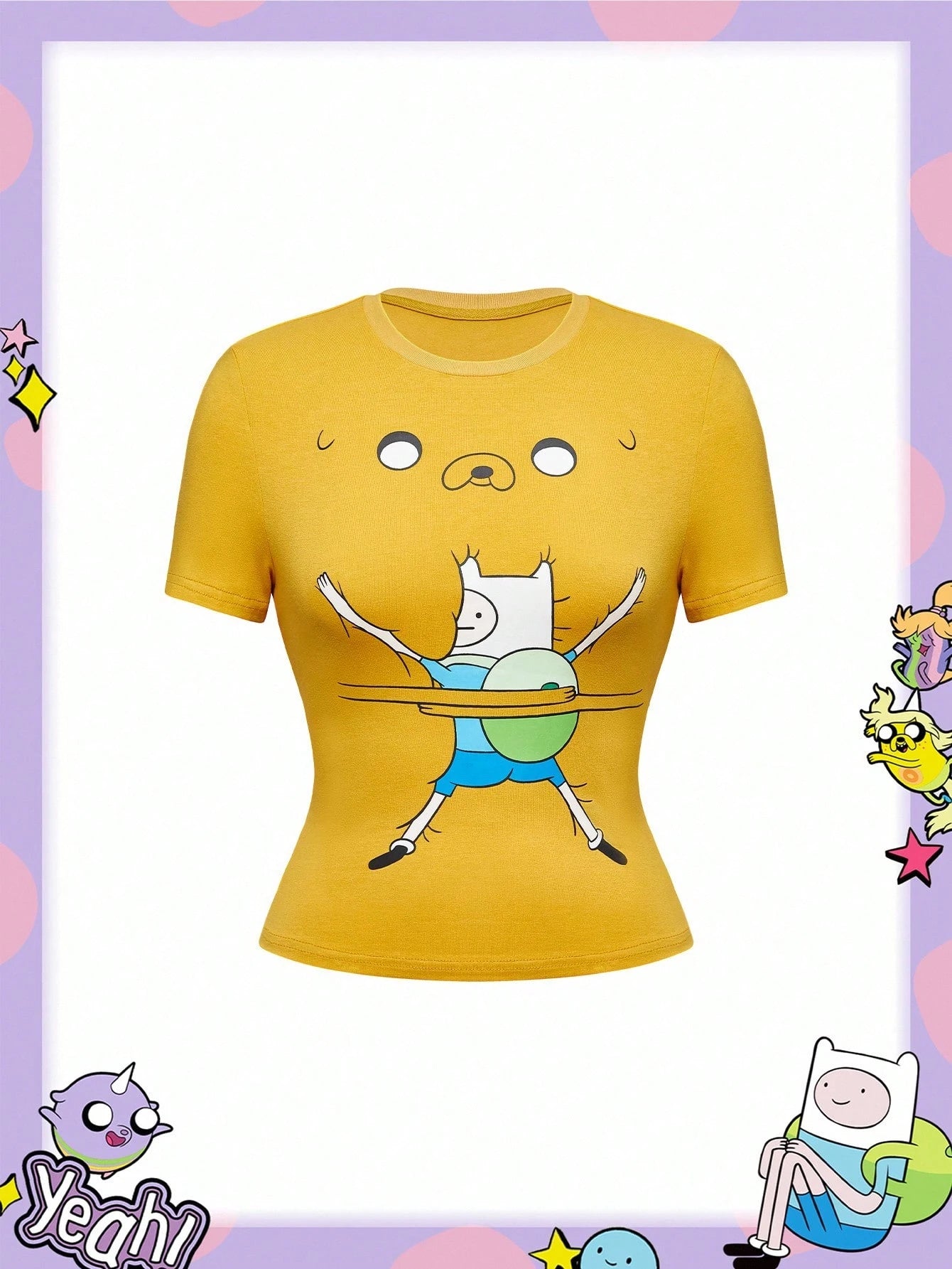 Adventure Time X ROMWE Spring/SummergraphicPlus Size Casual Cartoon Pattern Round Neck Slim Fit Short Sleeve T-Shirt, Summer