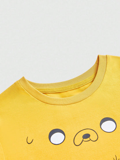Adventure Time X ROMWE Spring/SummergraphicPlus Size Casual Cartoon Pattern Round Neck Slim Fit Short Sleeve T-Shirt, Summer