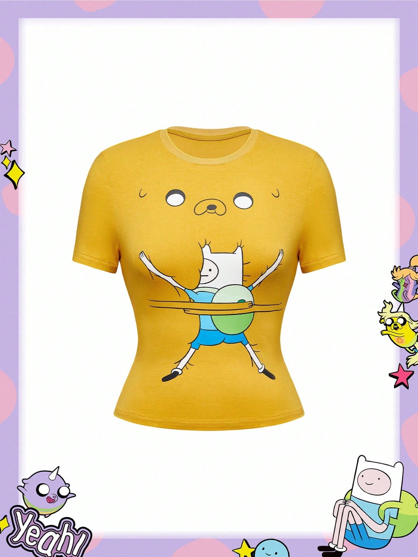Adventure Time X ROMWE Spring/SummergraphicPlus Size Casual Cartoon Pattern Round Neck Slim Fit Short Sleeve T-Shirt, Summer