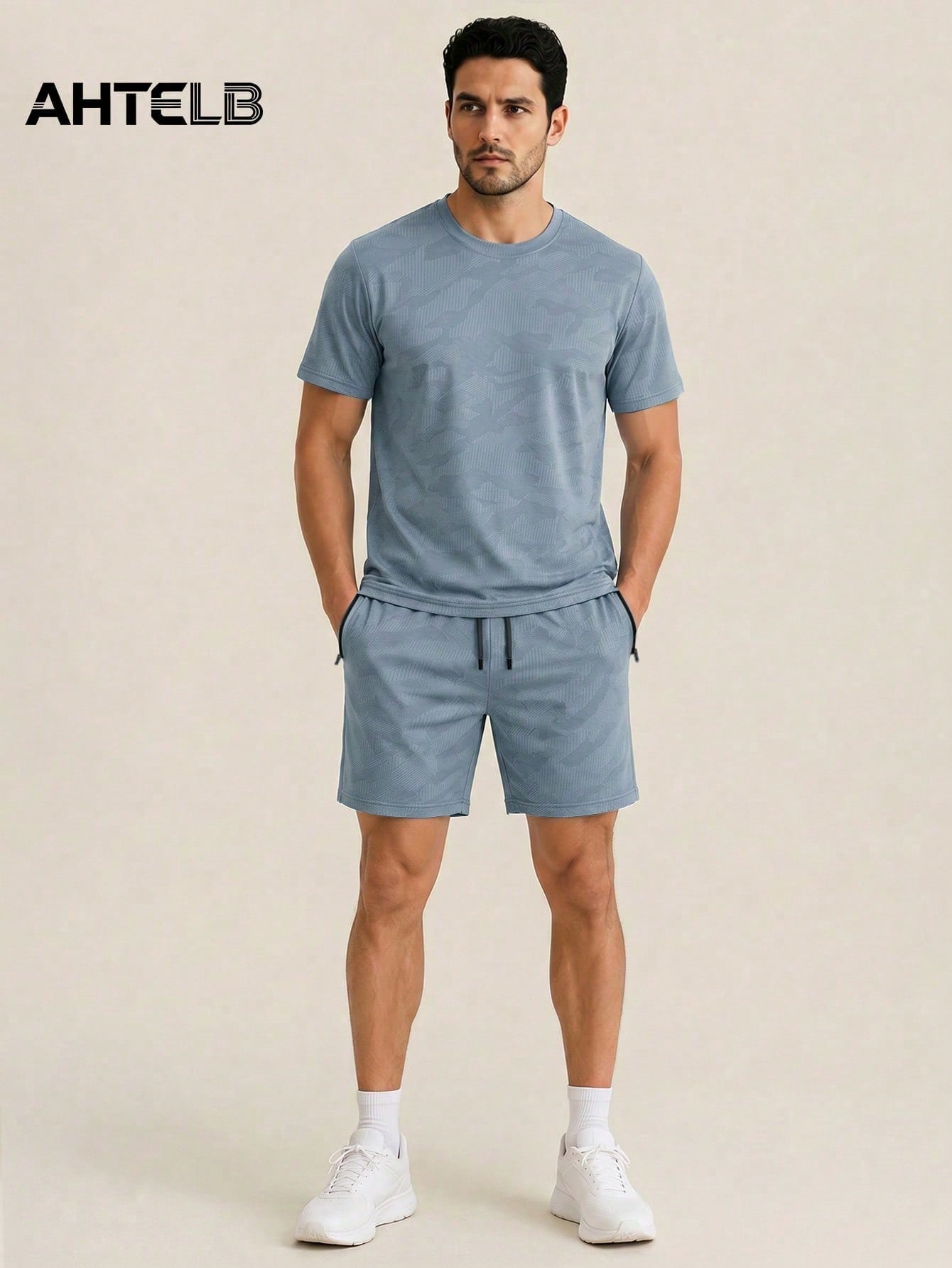 AHTELB Men's Summer Printed 2-Piece Sportswear Set, Crew Neck Printed T-Shirt With Drawstring Shorts, Thin Ice Silk Breathable Quick-Dry Elastic Casual Outfit, Suitable For Daily Outdoor Sports, Leisu