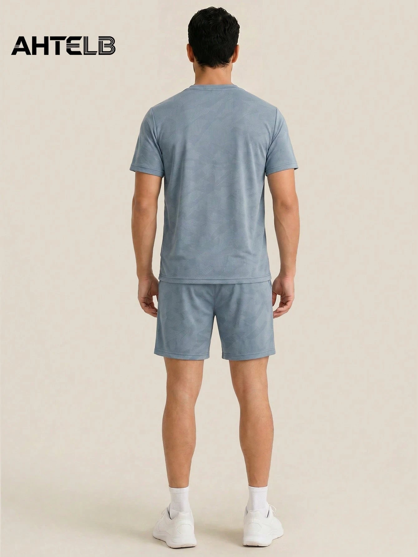 AHTELB Men's Summer Printed 2-Piece Sportswear Set, Crew Neck Printed T-Shirt With Drawstring Shorts, Thin Ice Silk Breathable Quick-Dry Elastic Casual Outfit, Suitable For Daily Outdoor Sports, Leisu