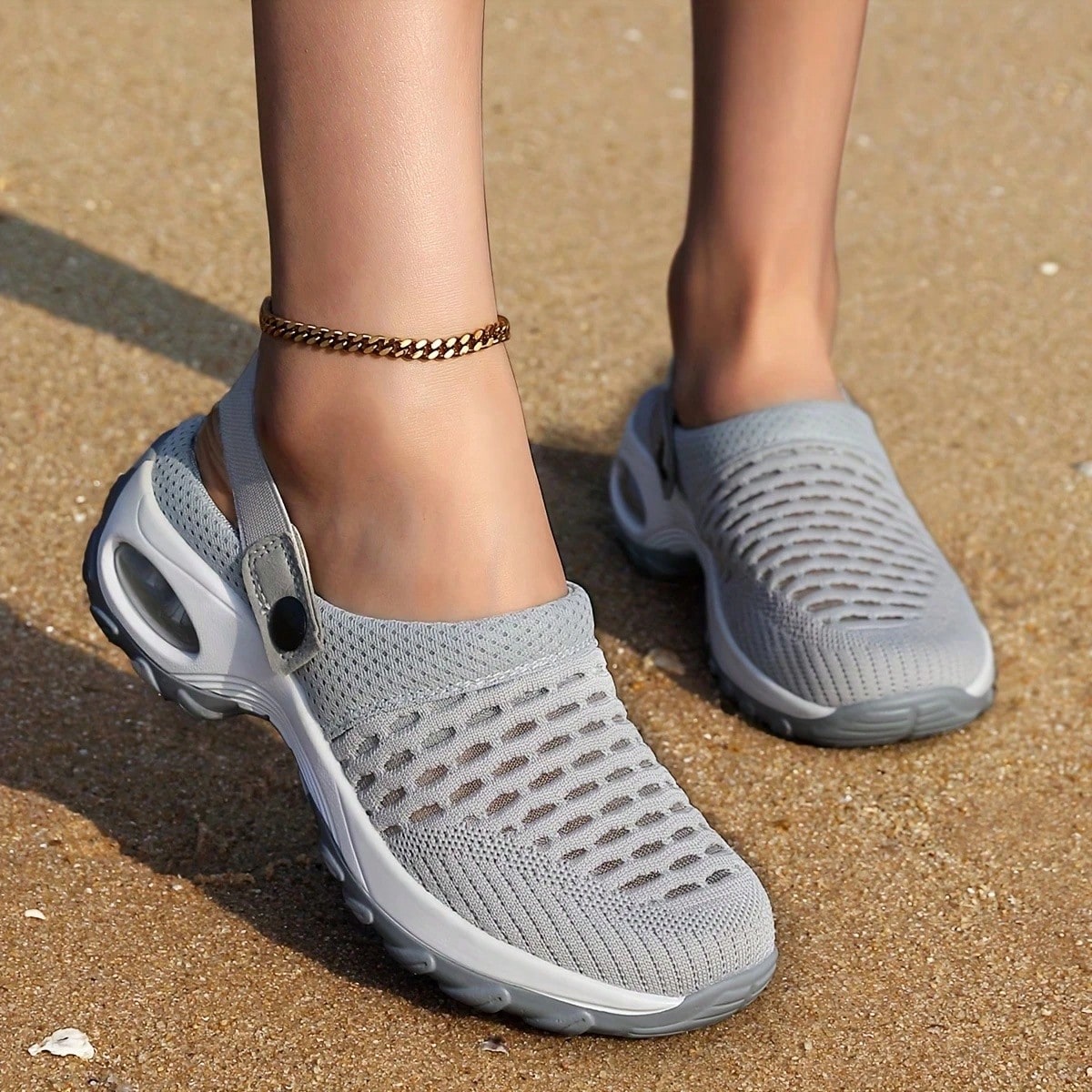 Air Cushion 2026 Slippers For Women Breathable Running Hole Shoes Sandals For Women Single Style Outdoor Wear Closed Toe Thick Bottom Wedge Heel Shoes