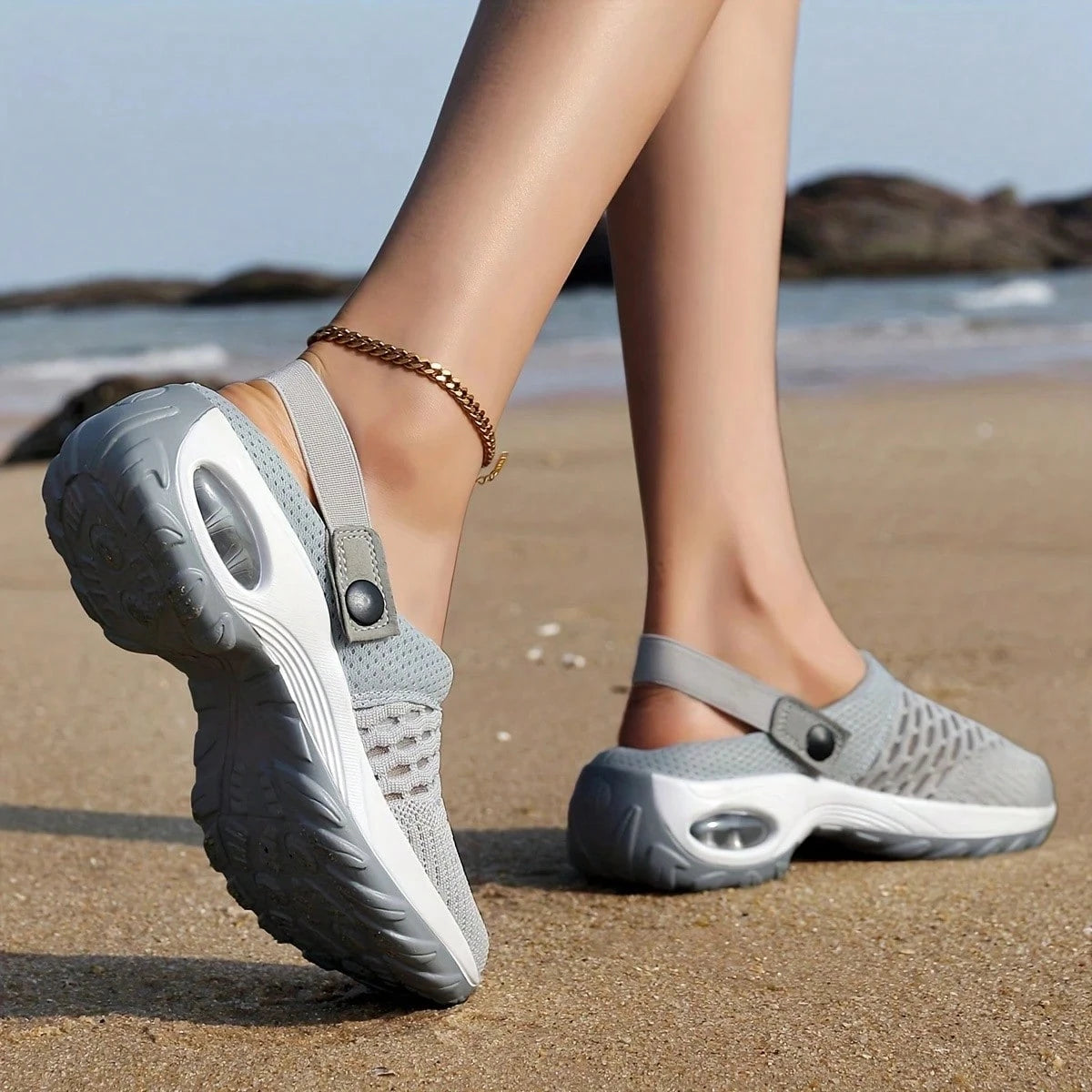 Air Cushion 2026 Slippers For Women Breathable Running Hole Shoes Sandals For Women Single Style Outdoor Wear Closed Toe Thick Bottom Wedge Heel Shoes