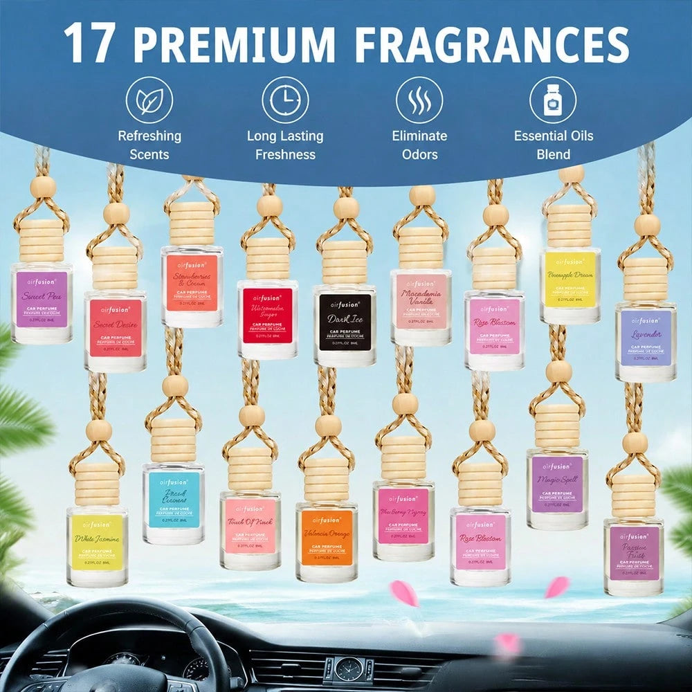 AIR FUSION 1 Bottles Car Air Hanging Fragrance Oil Diffuser, Car Air Freshener Diffuser For Essential Oils Scents Fragrance Aromatherapy Automobile Diffuser,17 Fragrances All Ages, Long-Lasting Fragra