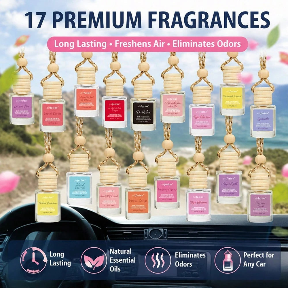 AIR FUSION 1 Bottles Car Air Hanging Fragrance Oil Diffuser, Car Air Freshener Diffuser For Essential Oils Scents Fragrance Aromatherapy Automobile Diffuser,17 Fragrances All Ages, Long-Lasting Fragra