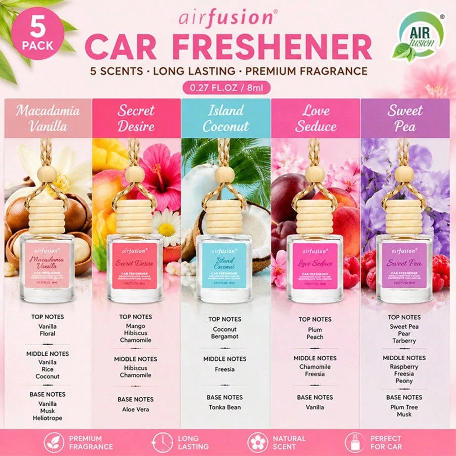 AIR FUSION 1 Bottles Car Air Hanging Fragrance Oil Diffuser, Car Air Freshener Diffuser For Essential Oils Scents Fragrance Aromatherapy Automobile Diffuser,17 Fragrances All Ages, Long-Lasting Fragra