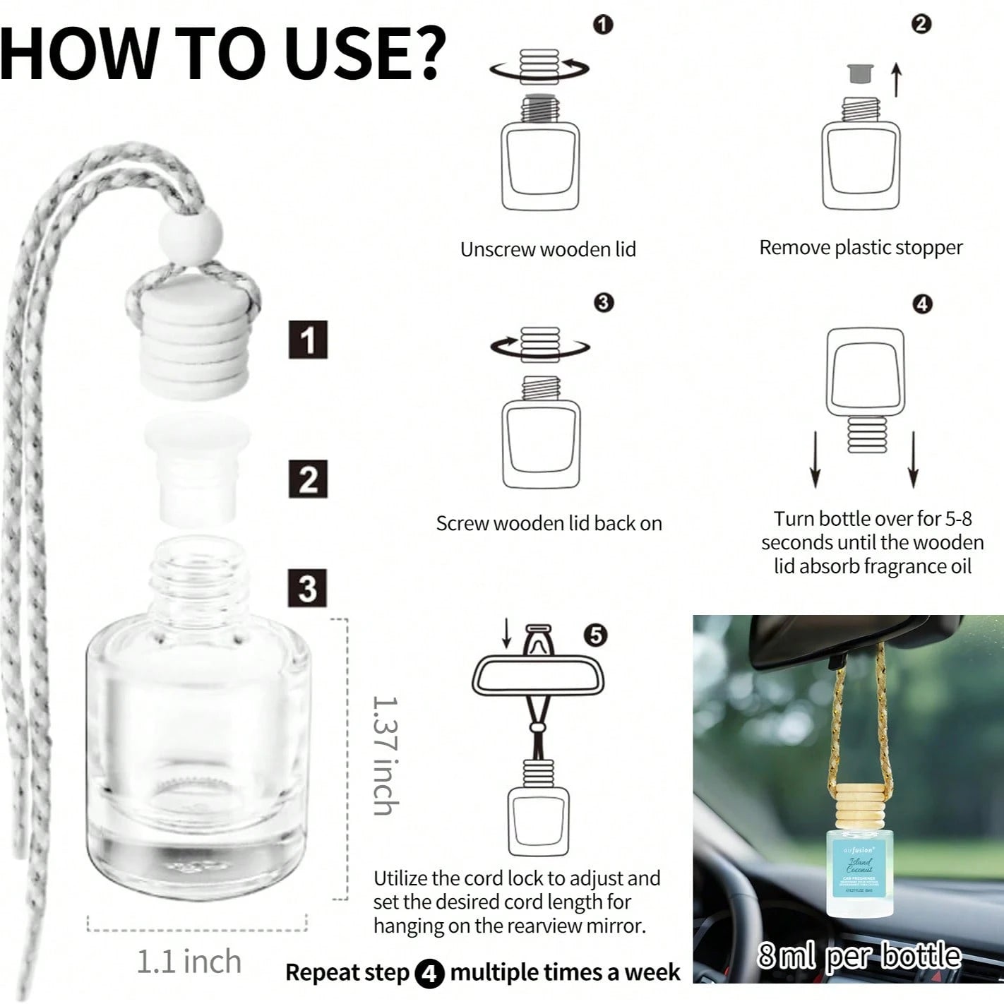 AIR FUSION 1 Bottles Car Air Hanging Fragrance Oil Diffuser, Car Air Freshener Diffuser For Essential Oils Scents Fragrance Aromatherapy Automobile Diffuser,17 Fragrances All Ages, Long-Lasting Fragra