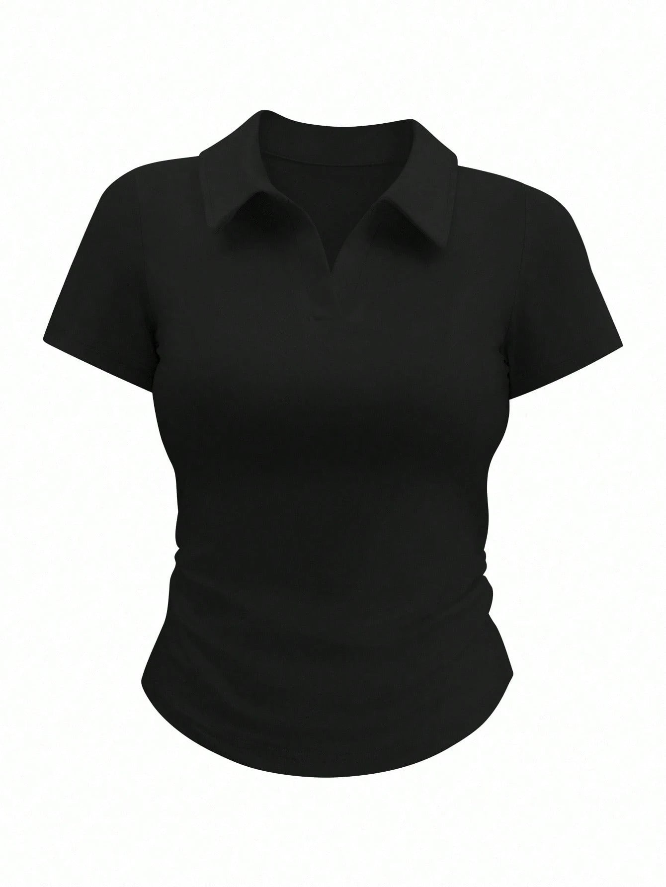 Airaco Women's Plain Collar Short Sleeve Casual Pleated T-Shirt