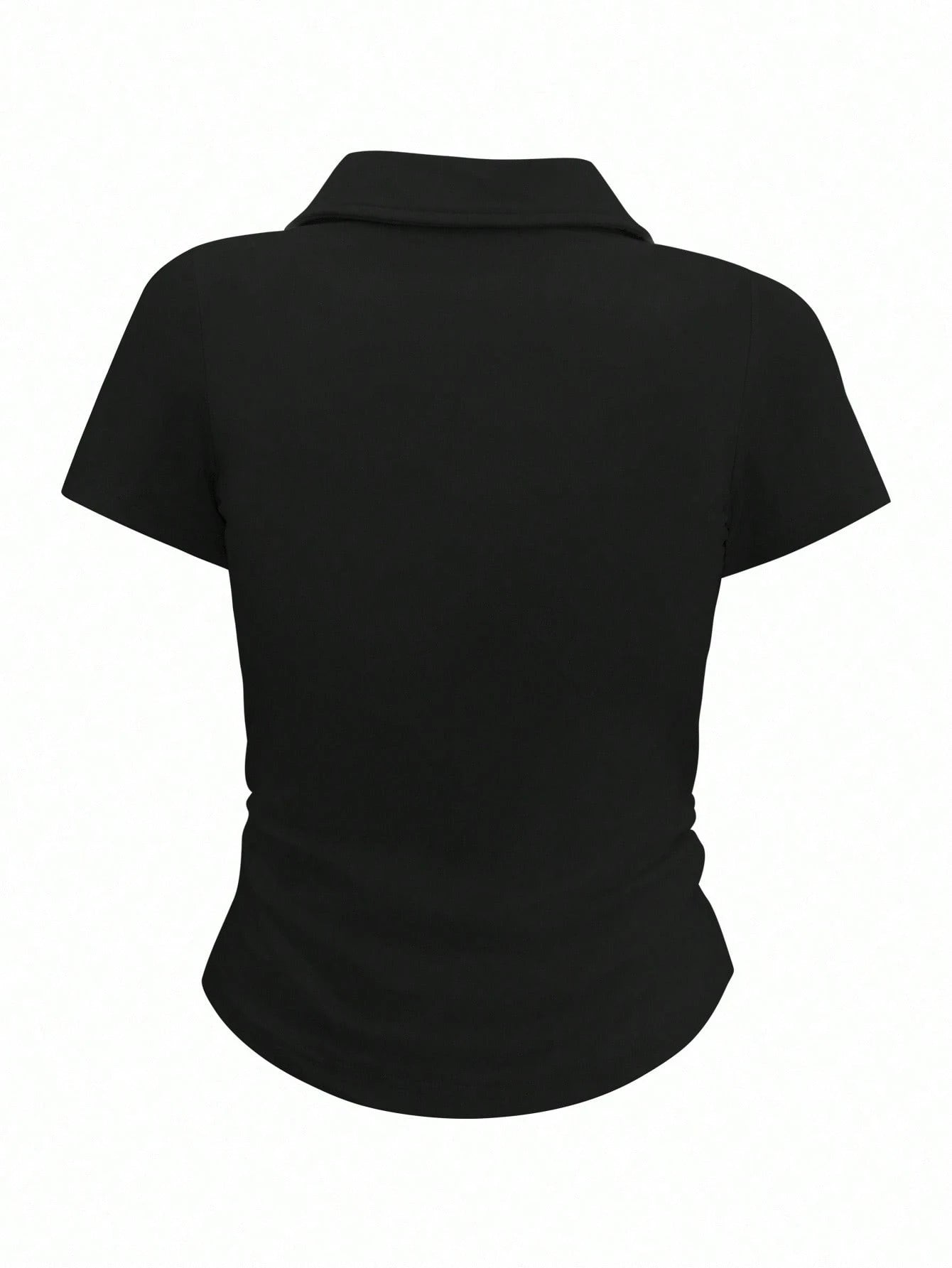 Airaco Women's Plain Collar Short Sleeve Casual Pleated T-Shirt