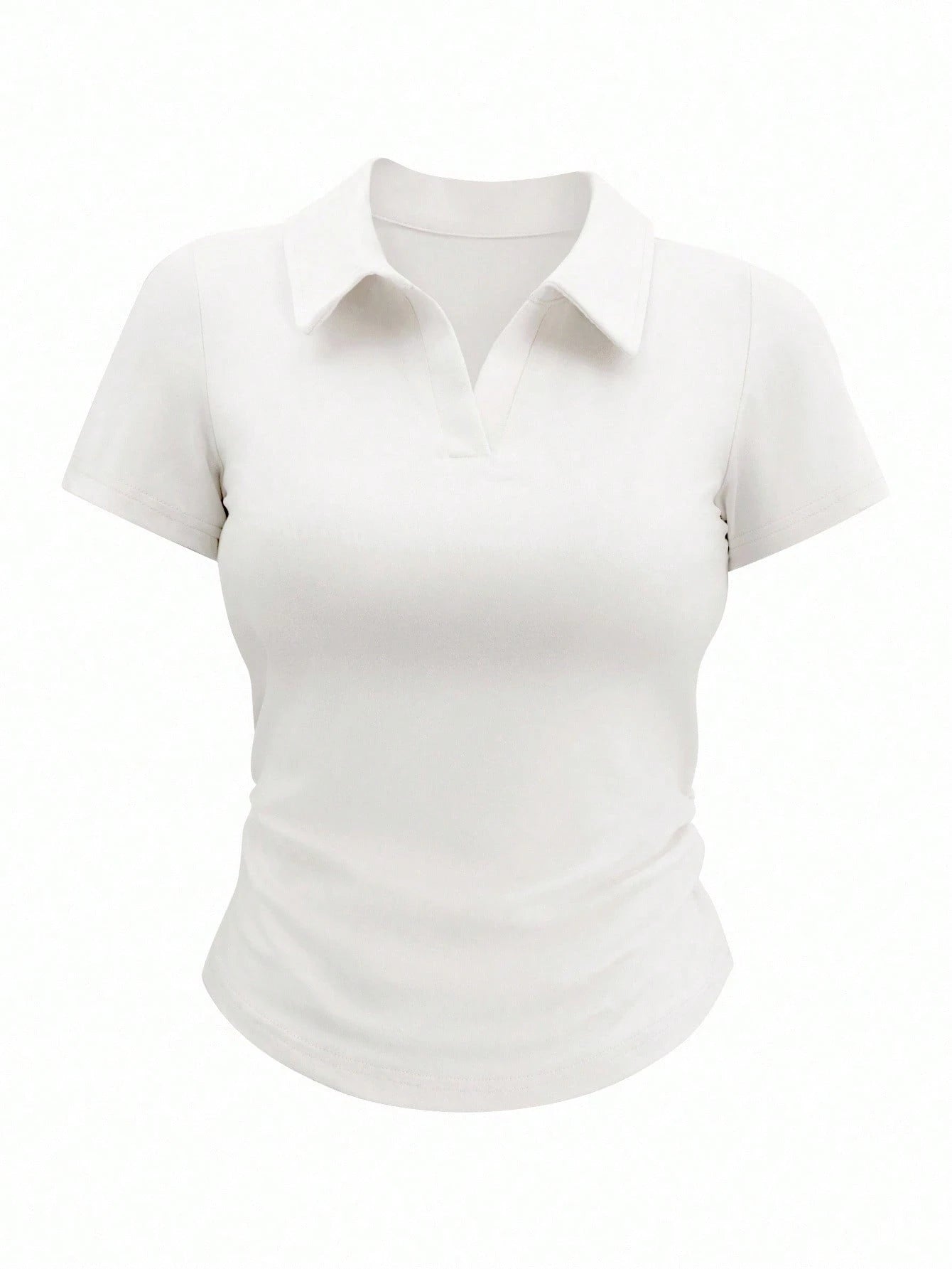 Airaco Women's Plain Collar Short Sleeve Casual Pleated T-Shirt