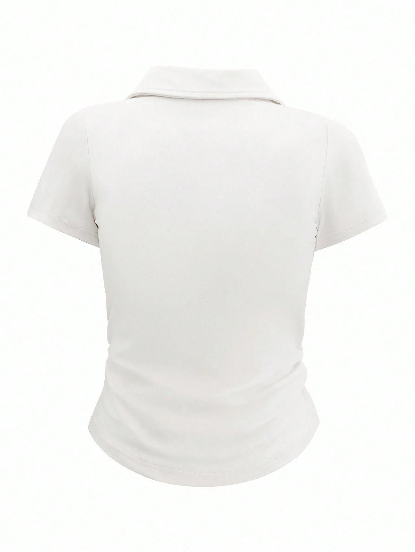 Airaco Women's Plain Collar Short Sleeve Casual Pleated T-Shirt