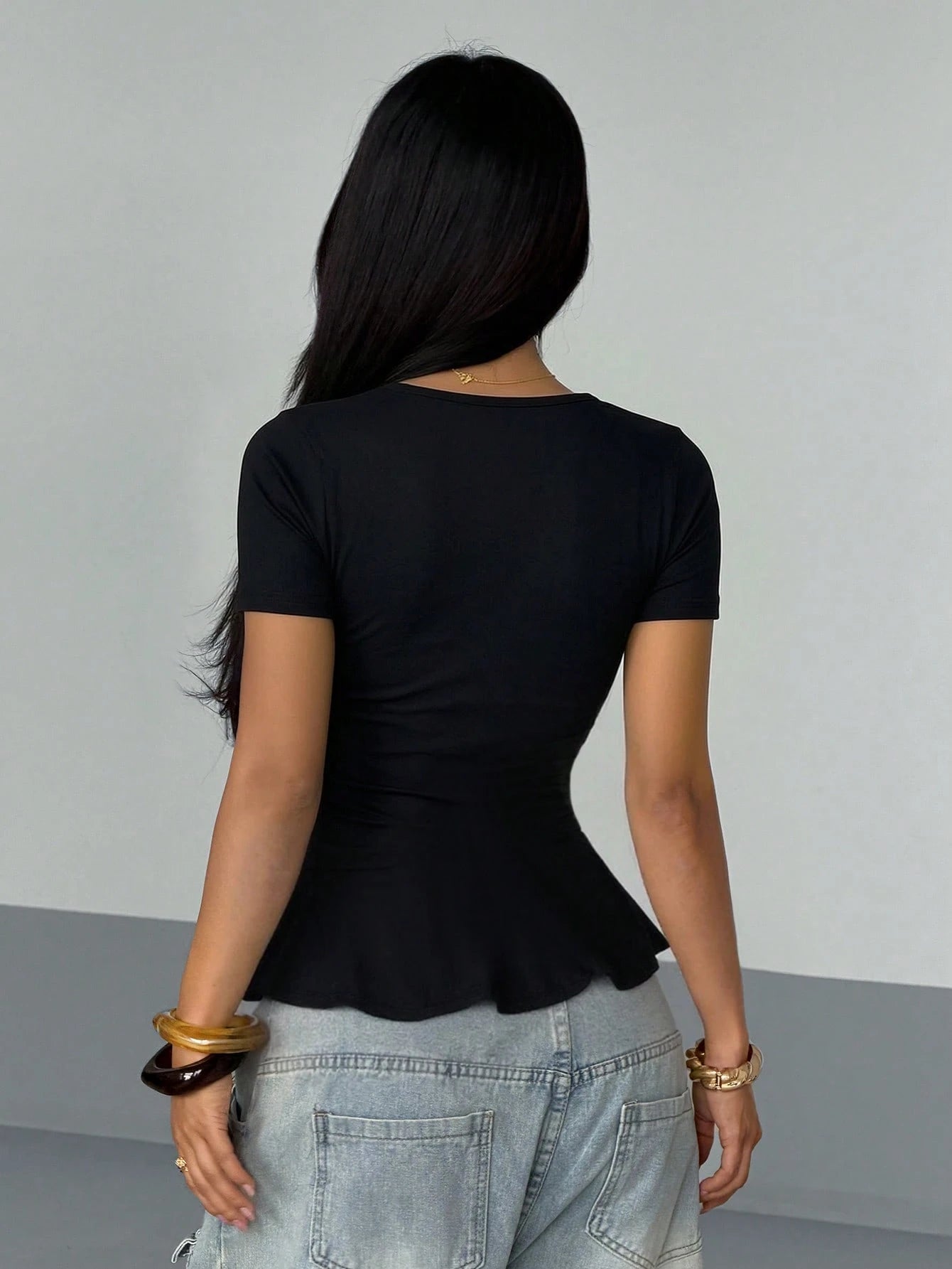 AITYI Women's T-Shirt, Elastic Gathered Neckline, Twist Neck, Casual Everyday, Versatile, Design-Focused, Suggest Ordering One Size Up Black Summer