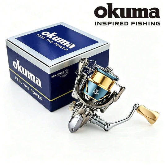 All-Metal OKUMA Spinning Fishing Reel 12+1BB 15KG Max Drag 5.5:1 Gear Ratio Shallow Spool For Lure Casting Saltwater Freshwater