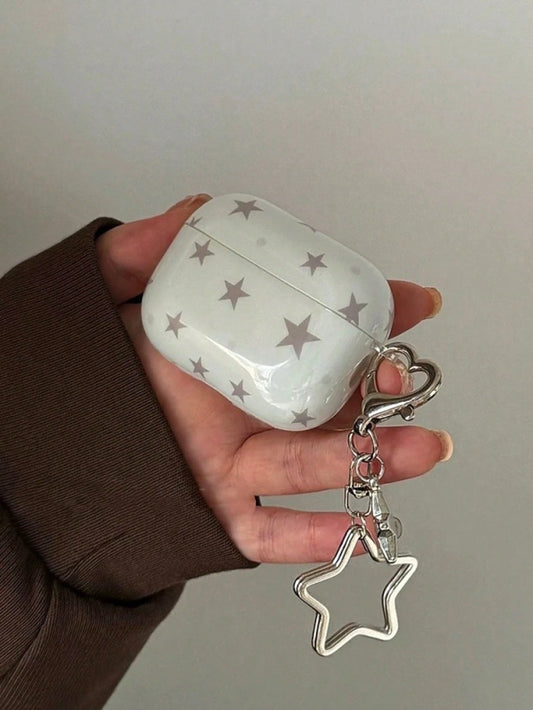 Alloy Minimalist White Blue Star Elements Bluetooth Earphone Cases Heart Shaped Star Pattern Star Minimalist Blue-Gray Pentagon Protective Case Compatible With Airpods Pro 3 Spring Gift Birthday Party