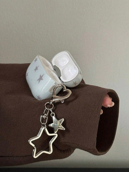 Alloy Minimalist White Blue Star Elements Bluetooth Earphone Cases Heart Shaped Star Pattern Star Minimalist Blue-Gray Pentagon Protective Case Compatible With Airpods Pro 3 Spring Gift Birthday Party