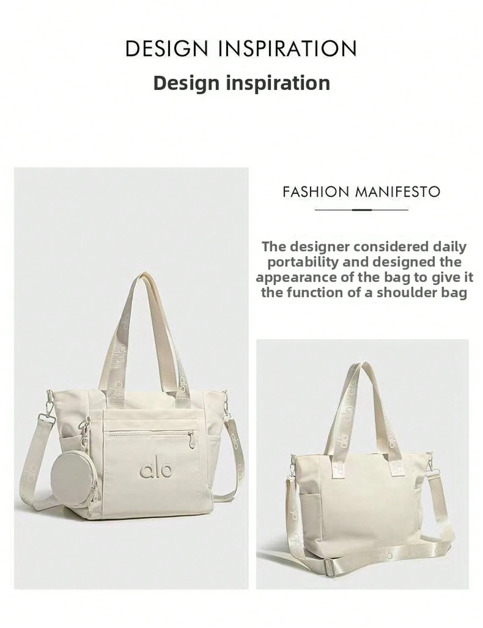 Alo Style Women's Gym Duffel Bag Lightweight Travel Shoulder Tote With Crossbody Strap For Fitness, Yoga & Weekend Trips