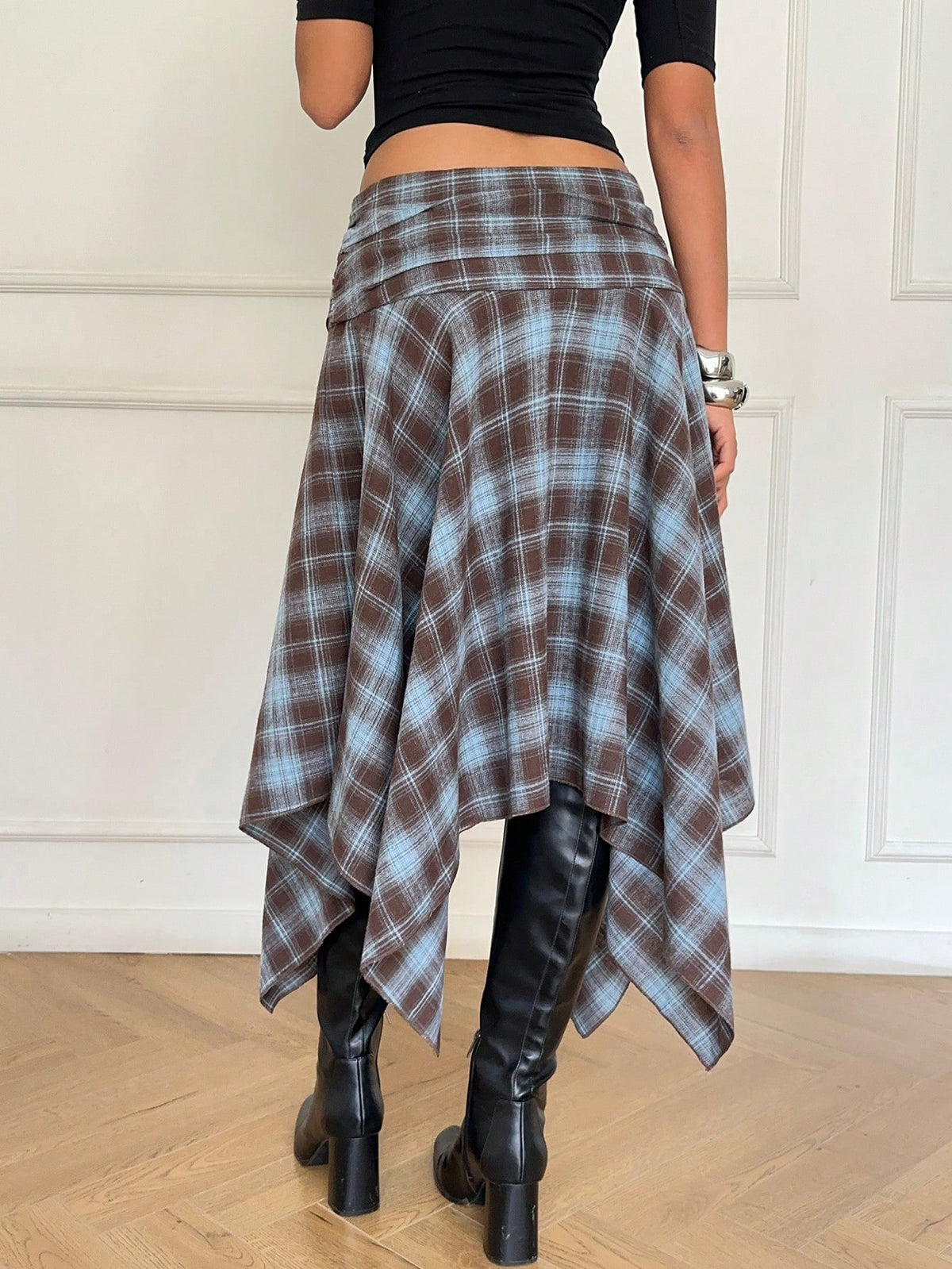 Aloruh Women's Brown Striped Leopard Print Midi Skirt,Asymmetrical High-Low Hem,Seductive Winter Night Out,Retro Y2K Boho Western Festival Seaside Vacation