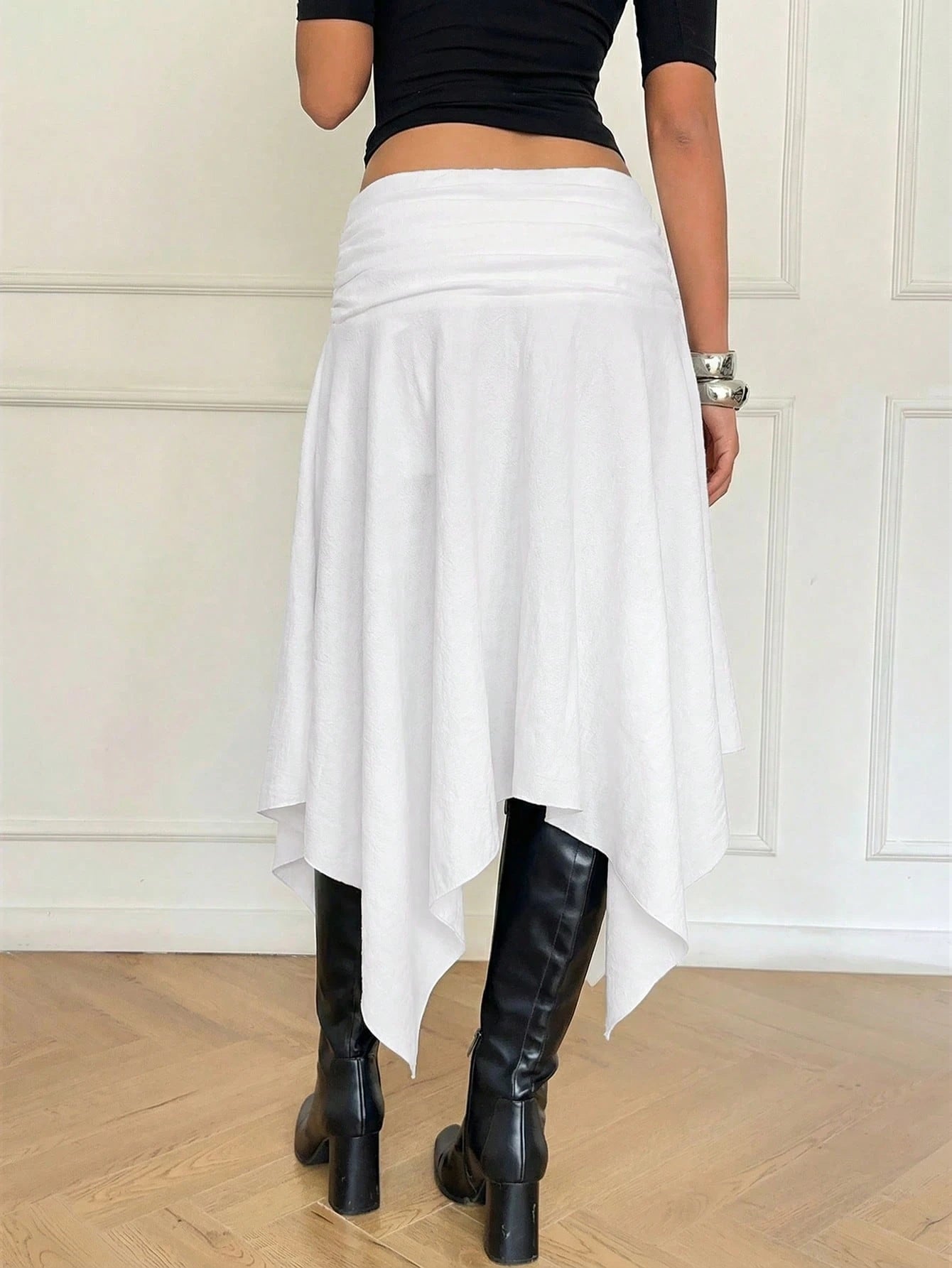 Aloruh Women's Pure White 100% Cotton Midi Skirt Asymmetrical High-Low Hem,Retro Y2K Boho Style Summer Vacation Beach Cruise,Western Festival Island Girl