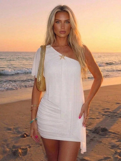 Aloruh Women's Solid Color Sleeveless Mini Dress, Suitable For Beach Vacation,Dresses For Women Summer
