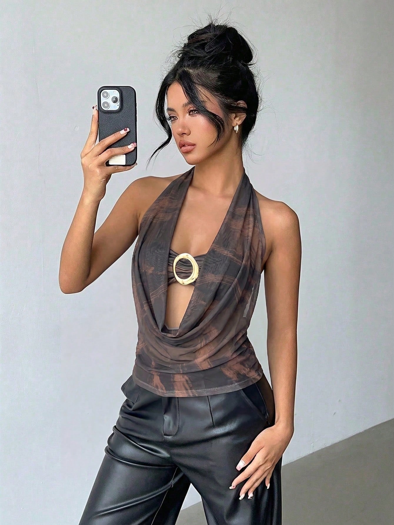 Aloruh Women's Spring/Summer New Tie-Dye Print Bohemian Tank Top, Cowl Neck 2 In 1 Top, Music Festival & Streetwear Top