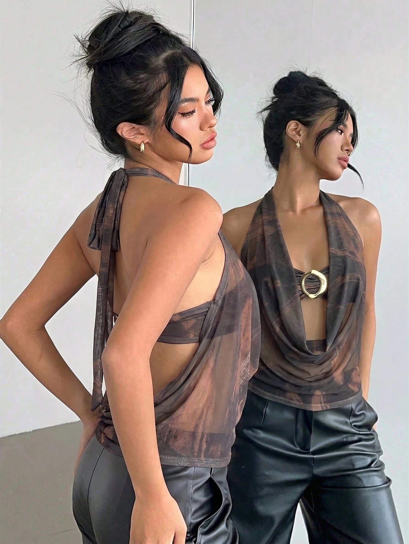 Aloruh Women's Spring/Summer New Tie-Dye Print Bohemian Tank Top, Cowl Neck 2 In 1 Top, Music Festival & Streetwear Top