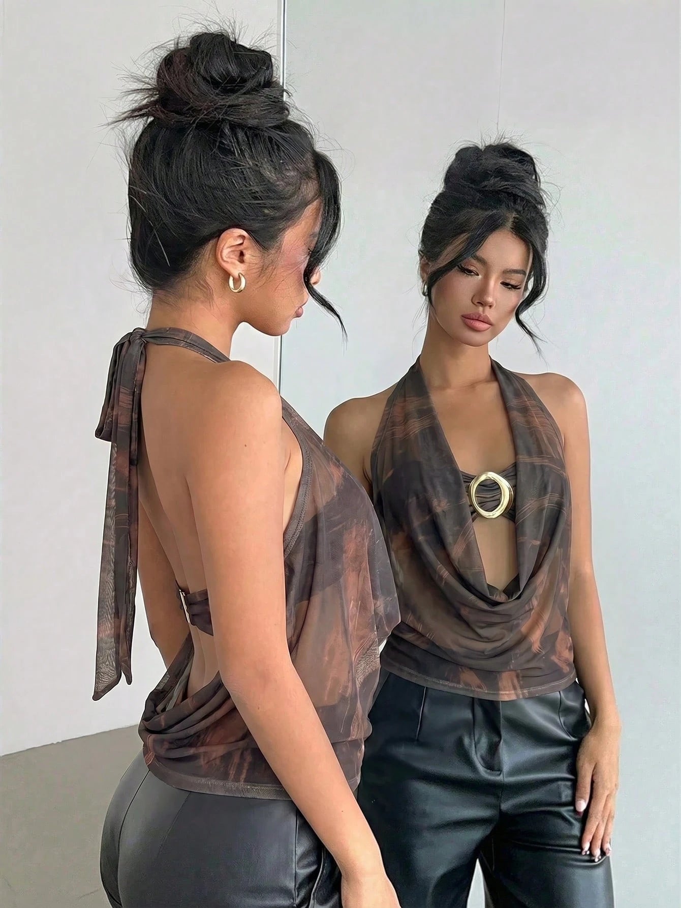Aloruh Women's Spring/Summer New Tie-Dye Print Bohemian Tank Top, Cowl Neck 2 In 1 Top, Music Festival & Streetwear Top