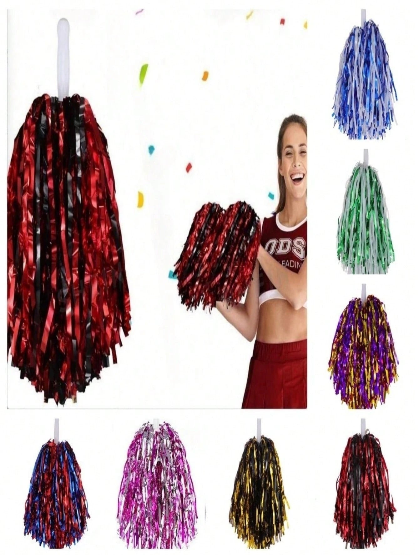Aluminum Foil Long Thin Ribbon Cheerleading Pom Poms, PE Material Waterproof 20g Ribbon Handle Baton, Reusable Handle Pom Poms, Suitable For Cheerleading Support Pom Poms, Dance Team Performance Tools